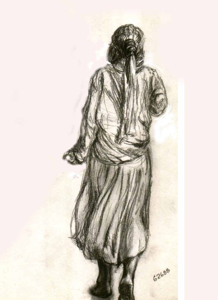 Woman walking - charcoal drawing - 1980- esem art studio