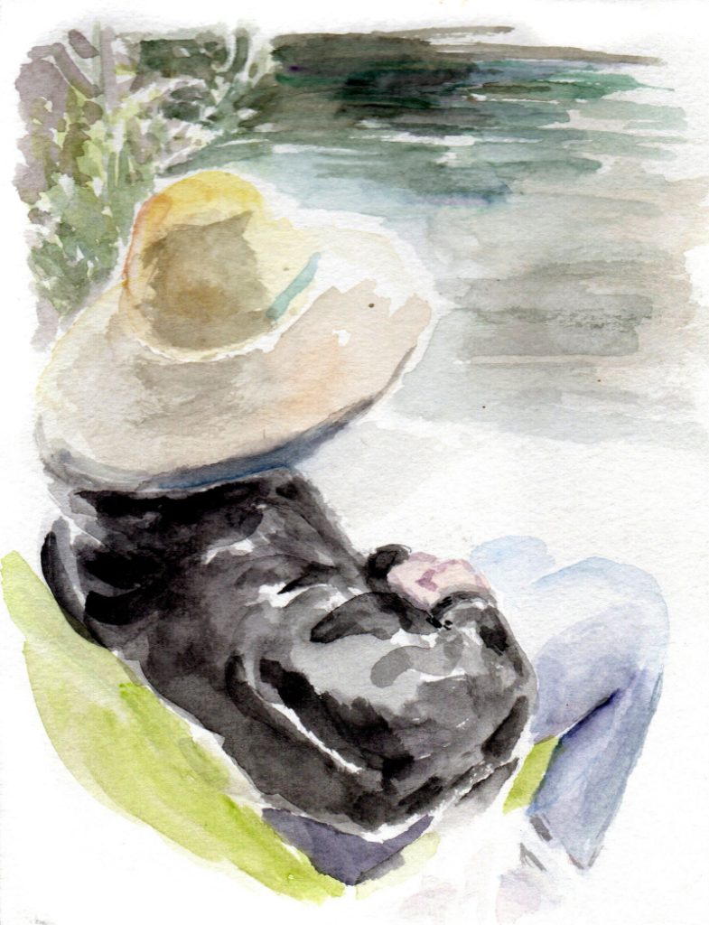 Laura at the duck pond - watercolor painting - esem art studio