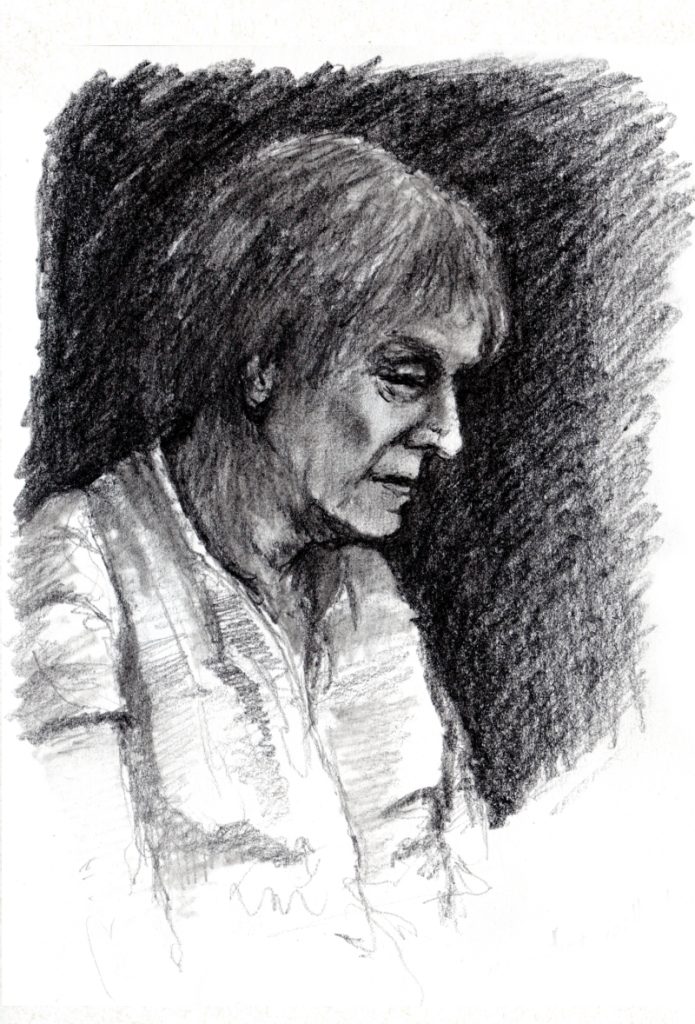 portrait of my mother at 83 - charcoal pencil - 2014 - esem art studio